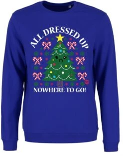 Pop Factory All Dressed Up Ladies Royal Blue Christmas Jumper
