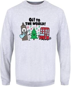 Pop Factory Oi! To The World! Men's Grey Christmas Jumper