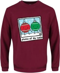 Pop Factory Photo Of My Balls Men's Burgundy Christmas Jumper