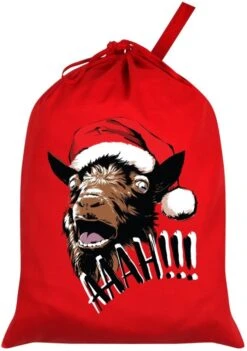 Aaah! Santa Goat Christmas Red Santa Sack