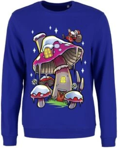 Santa's Mushroom House - Ladies Royal Blue Christmas Jumper